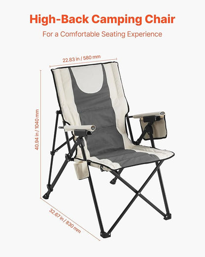 VEVOR Folding Camping Chair, 3 Reclining Positions, Outdoor High Back Camping Chair, 260lbs Weight Capacity, Full Padded Beach Chairs with Armrest & Headrest, Portable Lawn Chairs for Sports Travel