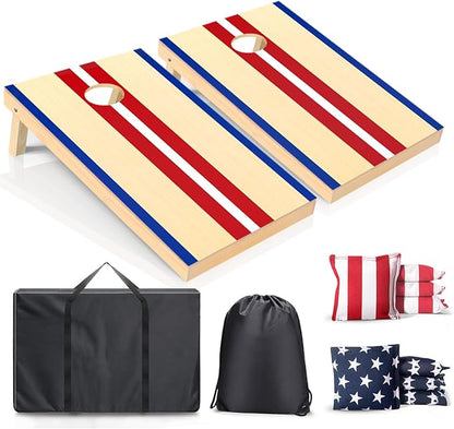 Cornhole Boards Set - Regulation Size 4x2/3x2ft Solid Wood Corn Hole Game Set with 8 Bean Bags and 2 Cornhole Boards - Perfect for Outdoor Game