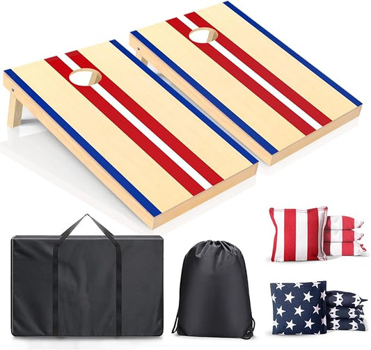 Cornhole Boards Set - Regulation Size 4x2/3x2ft Solid Wood Corn Hole Game Set with 8 Bean Bags and