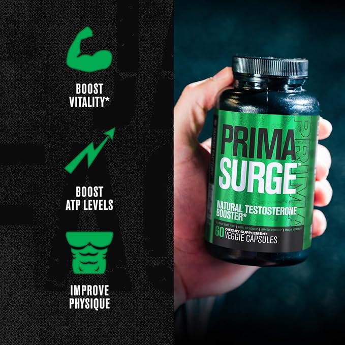 Jacked Factory Testosterone Booster for Men PRIMASURGE - w/Tongkat Ali, PrimaVie, Ashwagandha - Boost Vitality, Muscle Growth & Energy | Natural Test Booster Supplement - 60 Veggie Pills