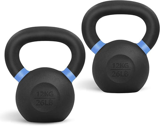 Yes4All Kettlebell, Heavy Duty Powder Coated Cast Iron Kettlebells, Non-Slip Handle & Flat Bottom for Conditioning, Strength Training & Full Body Exercises at Home Gym - Single & Pair