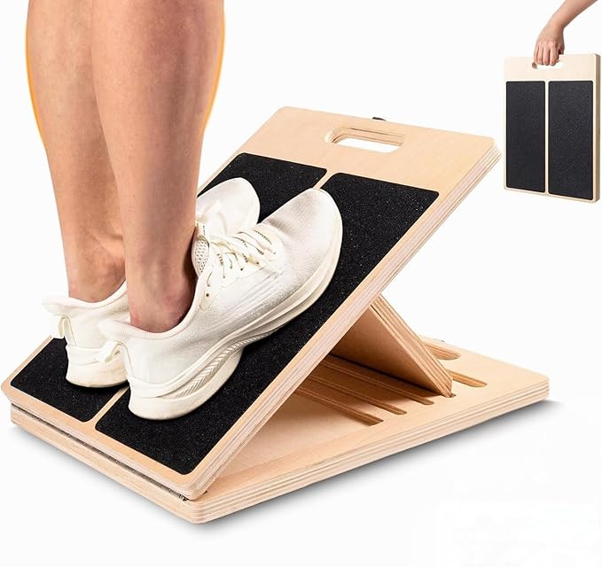 Professional Wooden Slant Board for Calf Stretching, Portable 5-Stretch Board for Knees, Non-Slip Foot Incline Board Physical Therapy Equipment Calf Stretch, Extra Side Handle for Carry