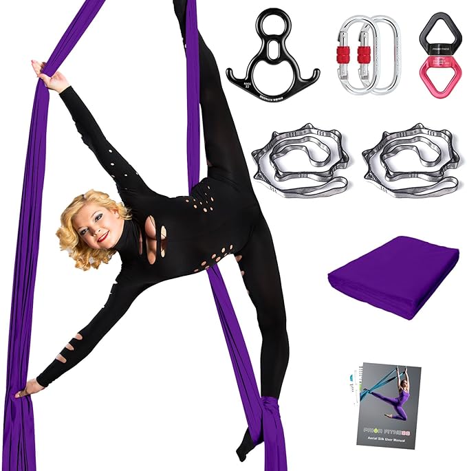 PRIOR FITNESS Aerial Silks Set, Professional Thicker Low Stretch Fabric 9/15/20 Yards Aerial Silk Swing Set with Hardware Guide, Yoga Starter Kit For Home, Aerial Yoga Hammock, Silks for Gymnastics, Antigravity Yoga, Inversion Exercise-All Levels