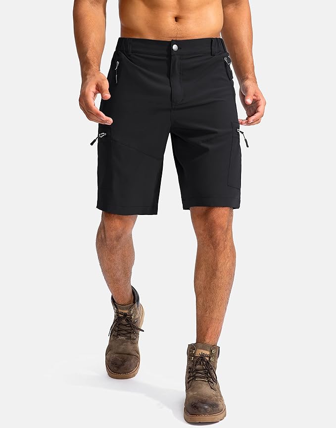 Pudolla Men's Hiking Cargo Shorts 9" Lightweight Outdoor Work Shorts for Men Travel Golf Camping Casual with 5 Zipper Pockets