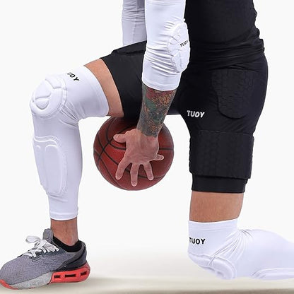 TUOY Knee Pad Shin Guard Pads, Protective Shin/Knee Pad Support Sleeve for Soccer, Football, Basketball, Wrestling, Volleyball (Pair)