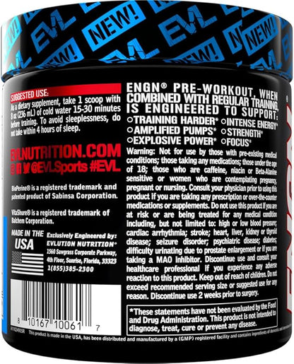 EVL Intense Pre Workout with Creatine - ENGN Energizing Pre Workout for Men Powder Drink for Lasting Energy Focus and Recovery - with Beta Alanine Caffeine and L Theanine - Rocket Pop