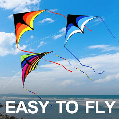 3 Pack Delta Kite Set for Adults and Kids, Single Line Beach Kites for Boys & Girls, Three Handle with String Included