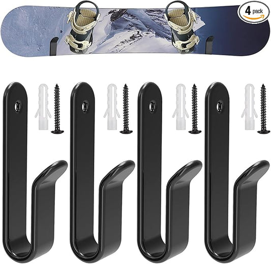 4 Pack Snowboard Wall Mount Clips, Horizontal Skateboard Wall Mount with Screws, Snowboard Display Stand, Indoor Snowboard Storage, Snowboard Wall Rack Storage and Display for Room, Garage