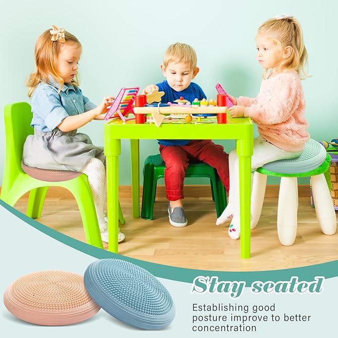 Libima 4 Pcs Wiggle Seat Inflated Wobble Cushion for Sensory Kid 13 Inches Balance Disc Flexible Seating for Classroom Sensory Pad for Chair Wiggle Cushion with Needle Pump
