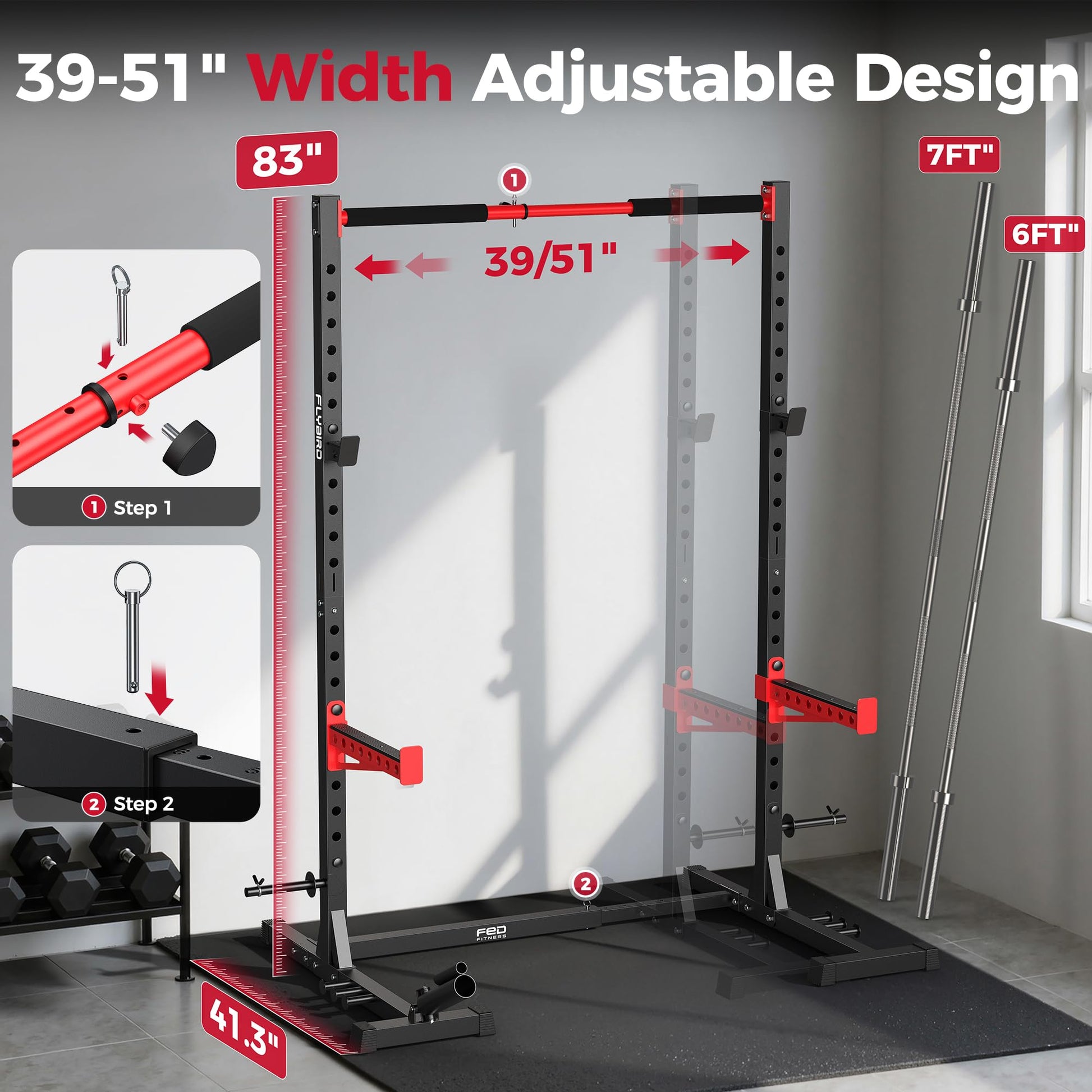 FLYBIRD SR1 Squat Rack with Pull-Up Bar, Multi-Functional Power Rack for Home Gym, 22 Safety
