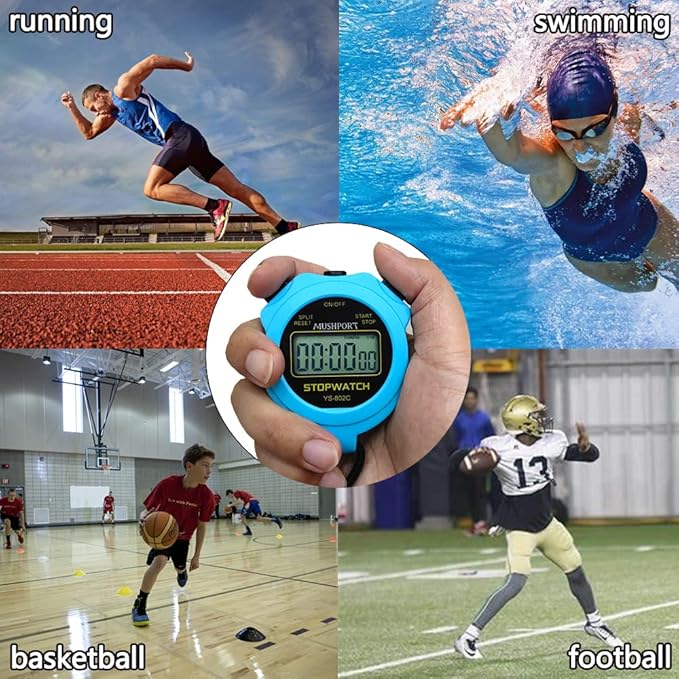 Stopwatch Timer Only Stopwatch Mode, ON/Off Silent Simple Operation, Without Clock Date Countdown, Digital Stop Watch for Sports Kids Coaches Swimming Running, Blue