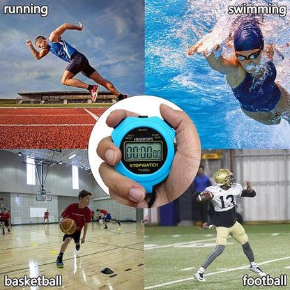 Stopwatch Timer Only Stopwatch Mode, ON/Off Silent Simple Operation, Without Clock Date Countdown, Digital Stop Watch for Sports Kids Coaches Swimming Running, Blue