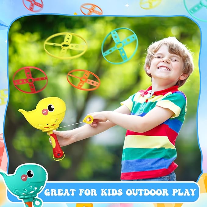 Set of 8 Flying Disc Launcher Toys Bulk Toys for Kids Include String Launchers & Discs Manual Capture Catching Game Flying Toy for Boy Girl Birthday Party Favors
