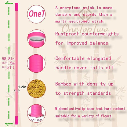 5ft Yoga Stick from Natural Bamboo with Non-Slip Handle-Stretching Stick for Mobility, Flexibility,Exercise,Workout, Physical Therapy,Pilates,Balance Fitness-Access Online Video Guide Without Any Info