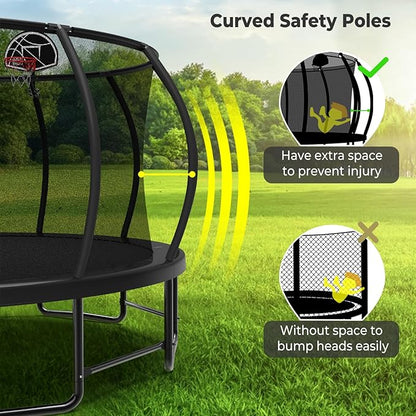 12 14 15 16FT Outdoor Trampolines for Kids and Adults, Pumpkin Trampolin with Curved Poles, Recreational Trampolin with Basketball Hoop and Safety Enclosure Net for Kids and Adults