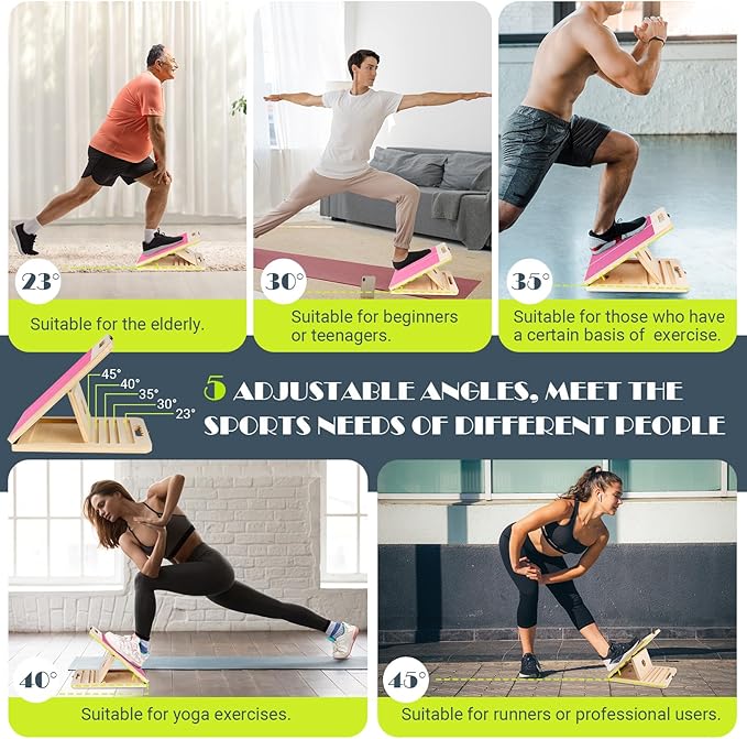 Slant Board for Calf Stretching, Adjustable Portable Wooden Incline Board for Calf Stretcher with Training Poster, 300 Lbs Weight Capacity Calf Stretch Wedge for Leg, Knees, Heel, Ankle & Stretching