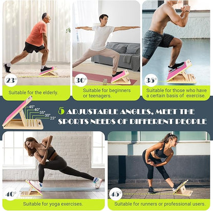 Slant Board for Calf Stretching, Adjustable Portable Wooden Incline Board for Calf Stretcher with Training Poster, 300 Lbs Weight Capacity Calf Stretch Wedge for Leg, Knees, Heel, Ankle & Stretching