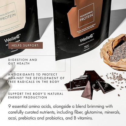 WelleCo, Nourishing Protein, Premium Organic Sprouted Brown Rice & Pea Protein, Chocolate Flavour, 300g (10.5oz) Pouch