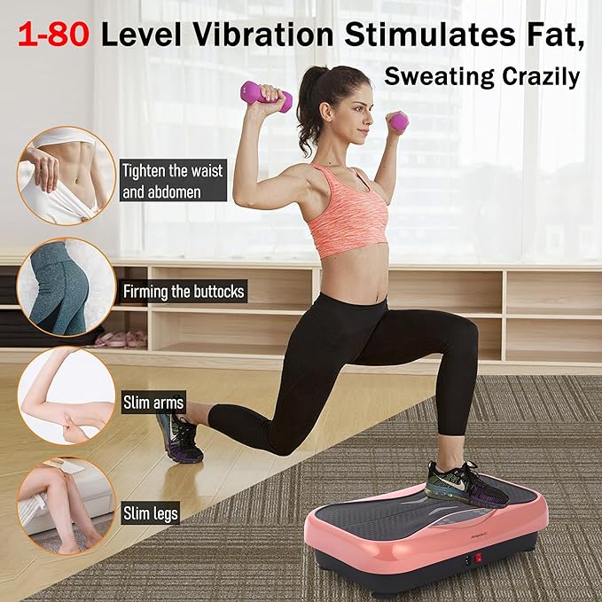 Whole Body Vibration Plate Exercise Machine ??Power Vibrating Plate for Lymphatic Drainage Weight Loss, Shake Plate Exercise Platform with Touch Screen & Resistance Bands, Equipment for Women Men