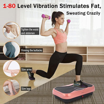 Whole Body Vibration Plate Exercise Machine ??Power Vibrating Plate for Lymphatic Drainage Weight Loss, Shake Plate Exercise Platform with Touch Screen & Resistance Bands, Equipment for Women Men