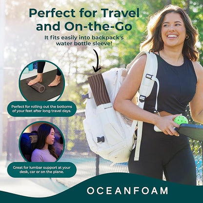 Oceanfoam Ripple Travel Foam Roller (11" x 3.35") Firm Mini Foam Roller for Physical Therapy, Deep Tissue Massage, Back Pain - High Density, Ergonomic Wave Textured - Yoga, Exercise (Espresso)