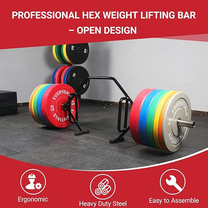 Olympic 2-Inch Hex Weight Lifting Trap Bar with Long and Rotating Sleeves, 500-Pound Capacity, Open Design, Alloy Steel, Chrome