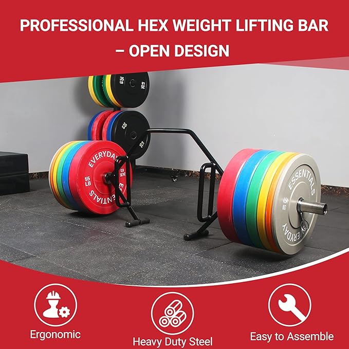 Olympic 2-Inch Hex Weight Lifting Trap Bar with Long and Rotating Sleeves, 500-Pound Capacity, Open and Close Design