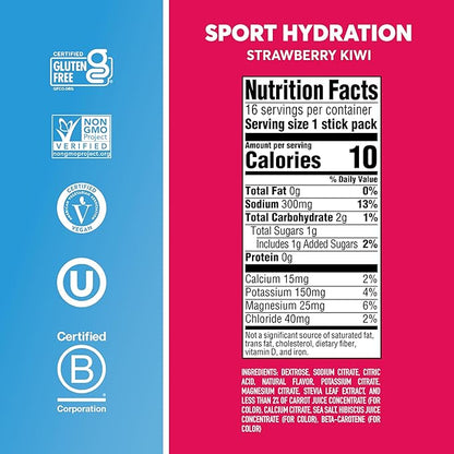 Nuun Sport Electrolyte Powder Packets with Magnesium, Calcium, Potassium, Chloride, and Sodium, Hydration Packets for On-the-Go, Strawberry Kiwi Flavor, Gluten Free & Vegan, 16 Single Servings