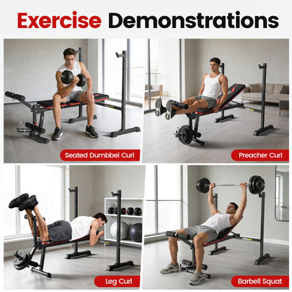 Weight Bench Set, 880LBS Adjustable Bench Press Set with Leg Extension and Barbell Rack, Safety Bar