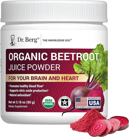 Dr. Berg Raw Organic Beet Powder from Real Earth-Grown Beets ??USDA Certified Organic Beet Root Powder to Support Nitric Oxide Levels, Energy, Blood Flow, & Heart Health* ??30 Servings