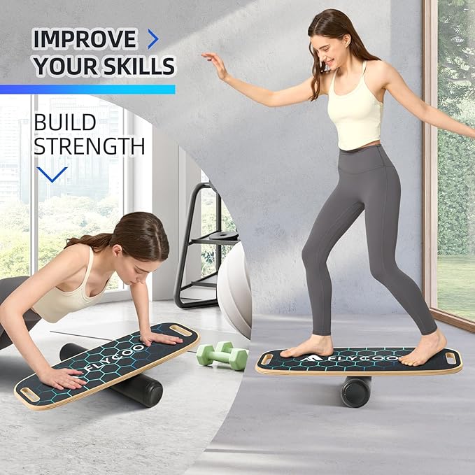 Balance Board for Adult with Adjustable Stoppers: 3 Modes Wobble Board with Roller Exercise Balancing Stability Trainer for Improve Balance Non Slip Surface