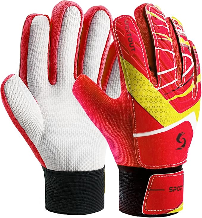 Sportout Kids Goalkeeper Gloves, Soccer Gloves with Double Wrist Protection and Non-Slip Wear Resistant Latex Material to Give Protection to Prevent Injuries