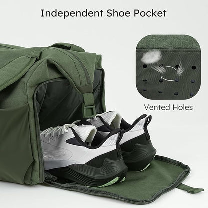 Gym Bag for Men with 2 Upgraded Bottle Holders Convertible Duffle Bag and Gym Backpack Waterproof Sports Bags with Shoes Compartment and Wet Pocket - Dark Green