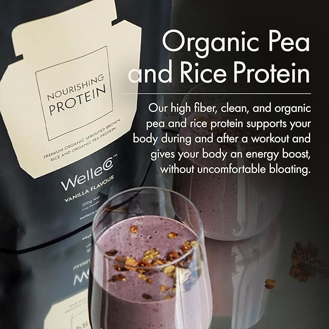 WelleCo, Nourishing Protein, Premium Organic Sprouted Brown Rice & Pea Protein, Vanilla Flavour, 300g (10.5oz) Pouch