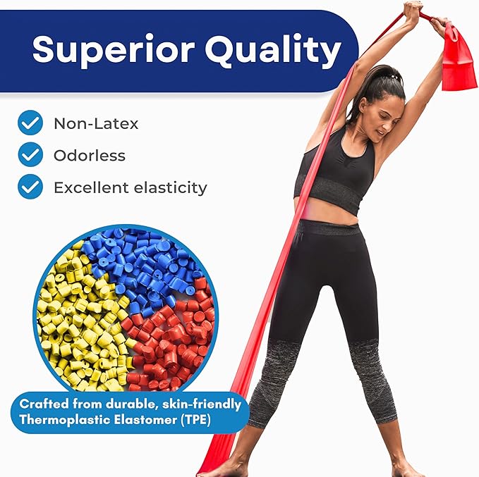 RMS Resistance Bands with Instruction Guide & Carry Bag - Latex Free Exercise Band for Working Out, Physical Therapy, Rehab, Stretch, Yoga & Pilates, Set of 3