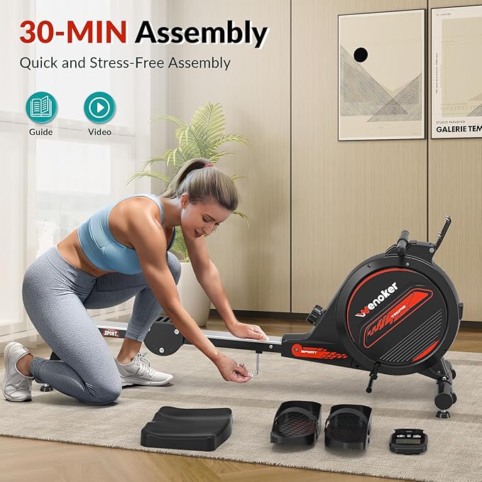 Rowing Machine, Magnetic Rowing Machine for Home, Upgraded 32-Levels Quiet Resistance with Smart Electronic Knob, 350 LBS Weight Capacity, Compact Rower Machine Easy Assembly, App Supported