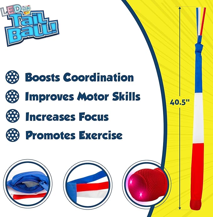 Outdoor Throw and Catch Light Up Ball Games -Kids Sports Ball & LED Tail Glow at Night - Play in The Dark - Fun Throwing Toys for Kids & Adults, Boys & Girls