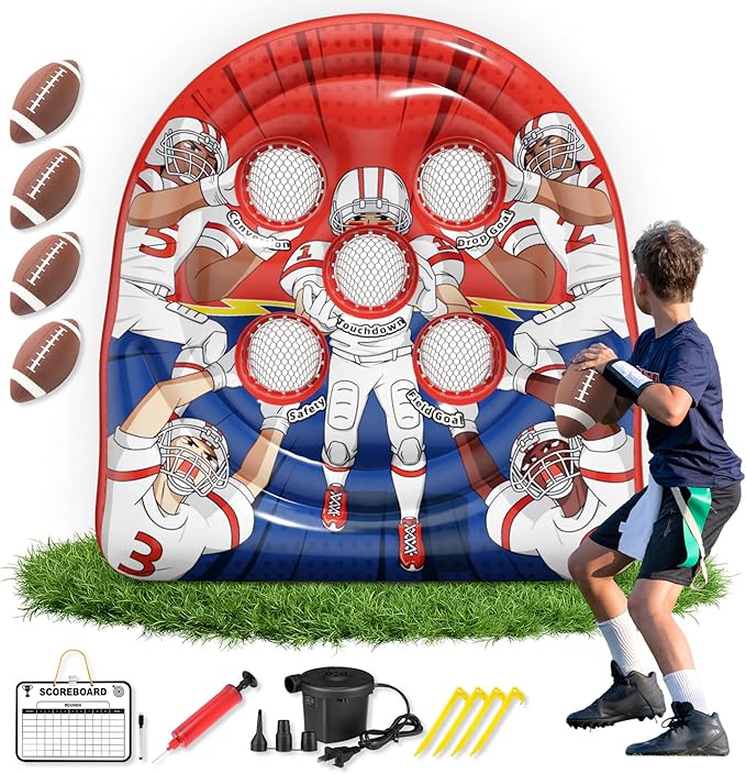 6Ft Football Target Toss Game - Inflatable Football Throwing Target Toy for Kids - Carnival Party Games
