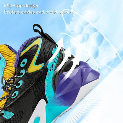 VITUOFLY Kids Basketball Shoes Boys Air Cushion Sneakers Girls Mid Top School Hoops Shoes Non-Slip Outdoor Sports Running Gym Comfortable Durable Little Kid/Big Kid