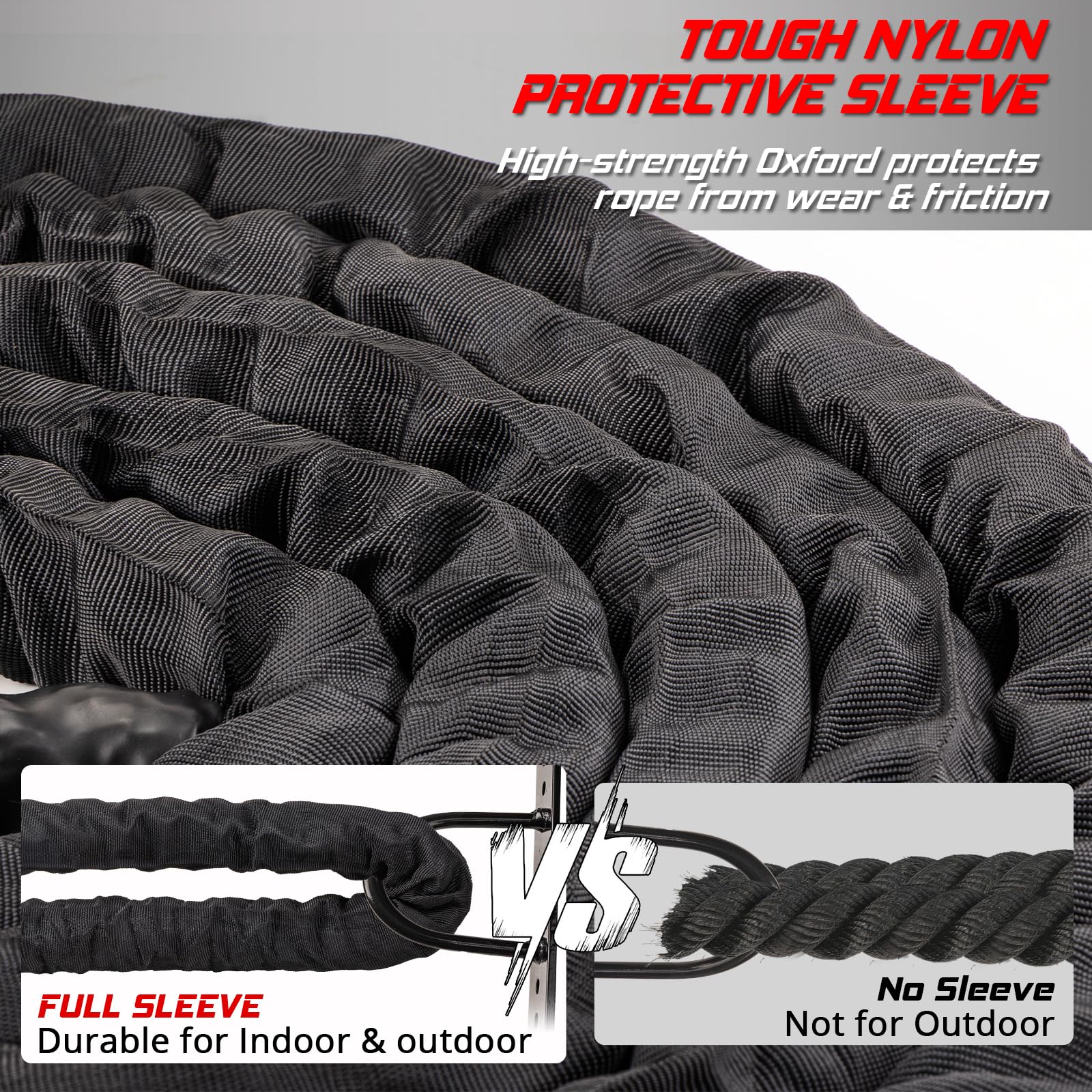 Battle Rope For Home Gym Workout - 1.26 Inch 30ft Heavy Weighted Training Exercise Ropes Fitness
