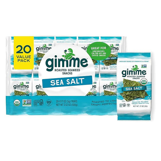 Gimme Seaweed Organic Premium Roasted Seaweed Snacks, Sea Salt, 20 Count, Keto, Vegan, Gluten-Free