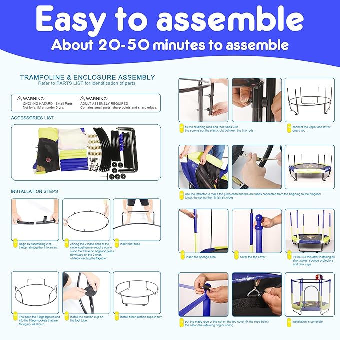 60" Trampoline for Kids, 5 FT Indoor & Outdoor Toddler Baby Trampoline with Basketball Hoop, Safety Enclosure, Birthday Gifts for Kids, Gifts for Boy and Girl, Age 3-8