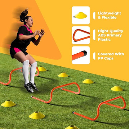 Agility Ladder Speed Training Equipment Set-2x 20ft Agility Ladder,12 Soccer Cones,4 Adjustable Hurdles, Jump Rope, Running Parachute| Basketball Football Soccer Training Equipment for Kids Adults