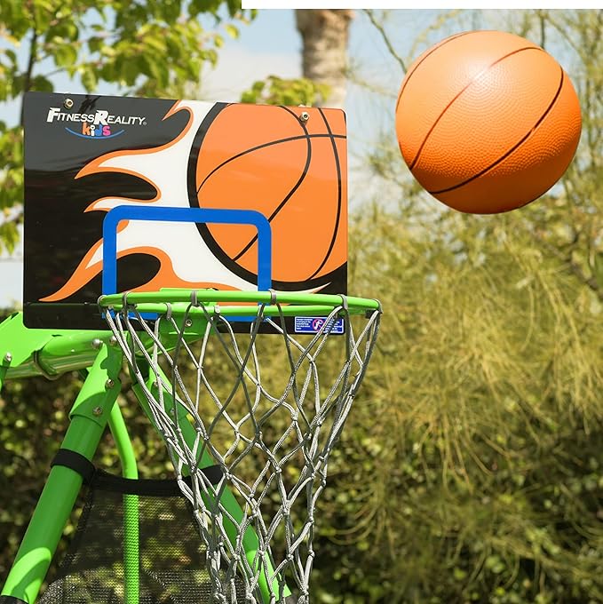 Sports Outdoor 8 Station Playground Set, Includes Swing Set, Slide, Monkey Bars, Basketball Hoop, Trampoline, Soccer and Basketball + Pump, Green