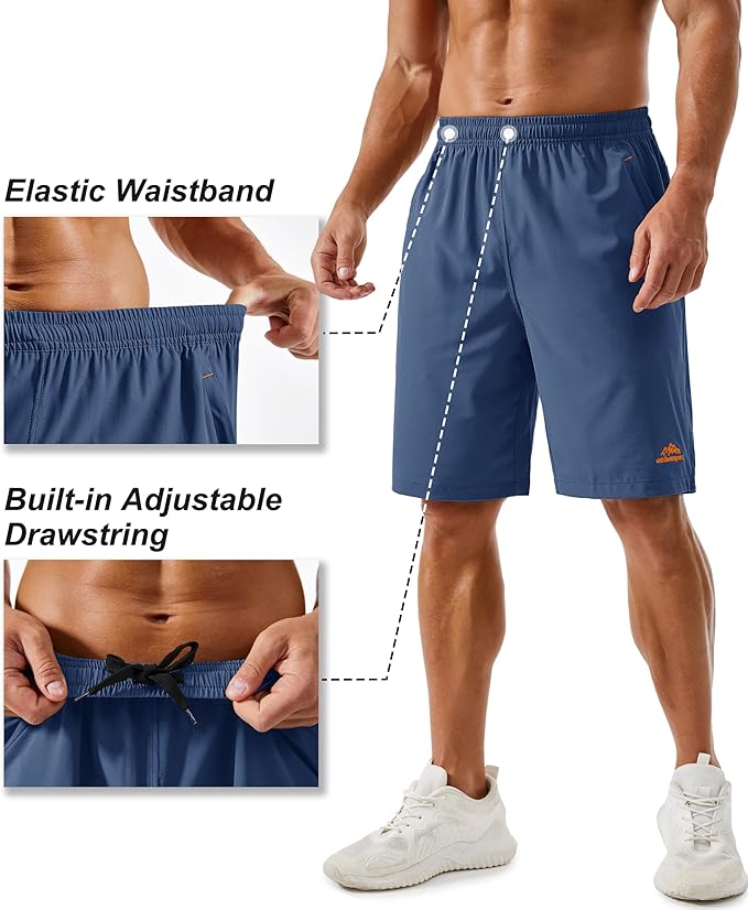 TACVASEN Men's Running Athletic Shorts 9" Quick Dry Workout Gym Shorts Lightweight Summer Shorts 3 Zipper Pockets