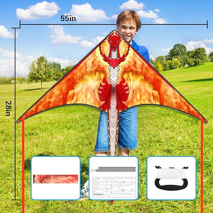 Kite for Kids 4-8 & 8-12, Delta Kites for Kids & Adults Easy to Fly, Huge Dragon Kites for Beginner, Beach Trip Park Family Outdoor Games and Activities