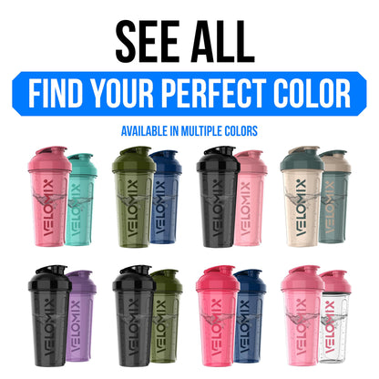 VELOMIX 2 Pack 28oz Protein Shaker Bottle for Protein Mixes, Black/Transpar