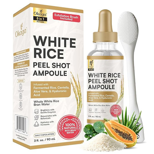 White Rice Peel Shot Ampoule, White Rice Exfoliant, Rice Exfoliator for Face & Soft Peel, Removes