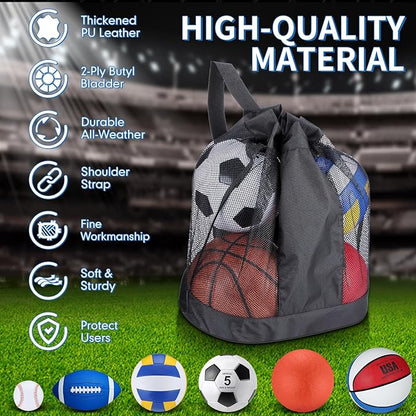 Leyndo 18 Pcs Sport Balls Bulk Set Basketball Football Volleyball Soccer Playground Baseball with Sport Equipment Bag Pump for Outdoor Indoor Practice Gift