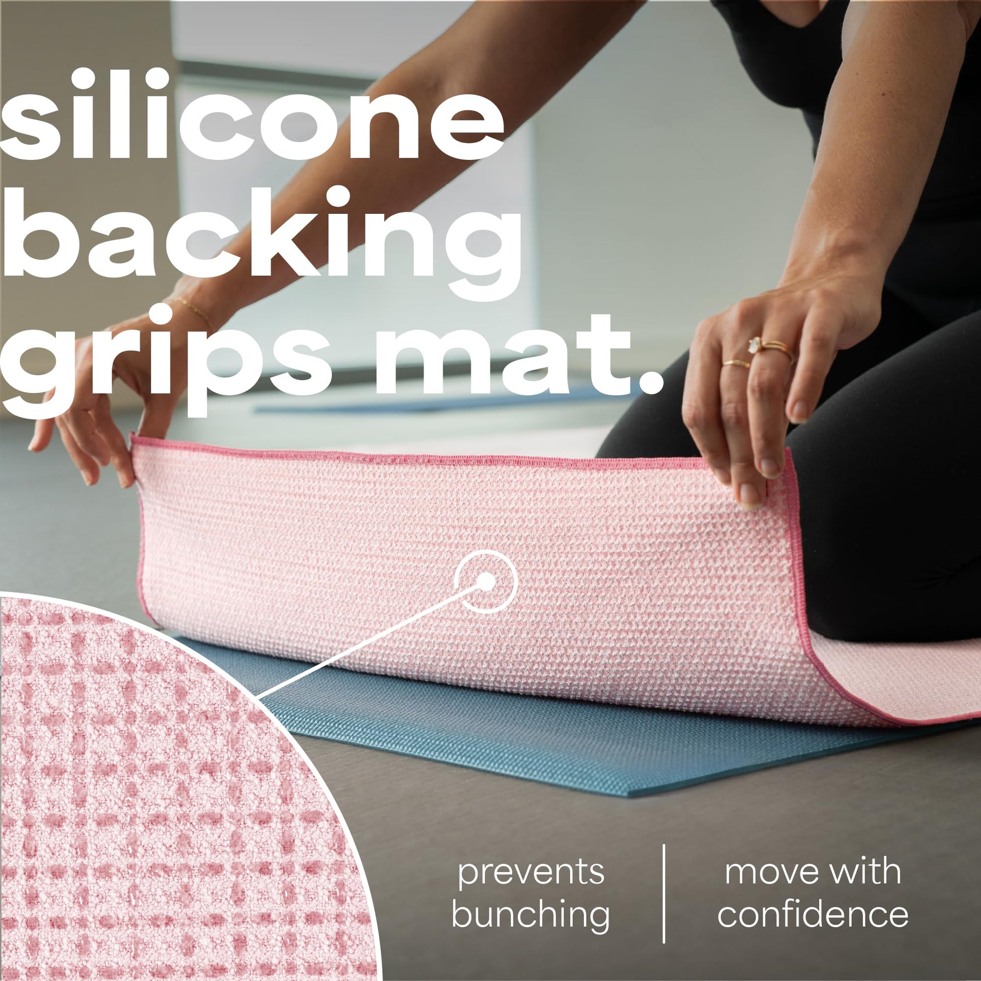 S&T INC. Aura Microfiber Yoga Mat Towel with Grip, 24" x 72", Pink